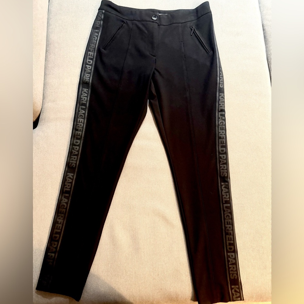 Karl Lagerfeld Black Cropped Pants with Logo Detail